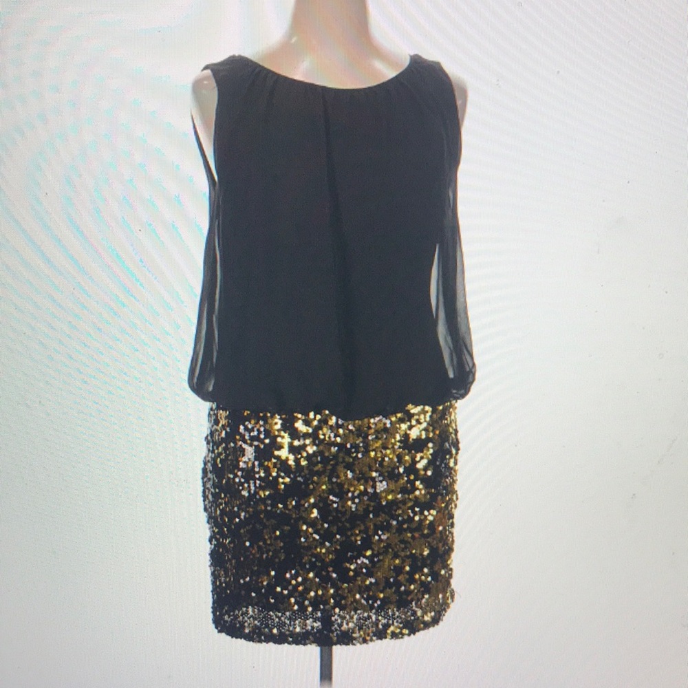 Black Chiffon Top with Gold Sequin Skirt Dress